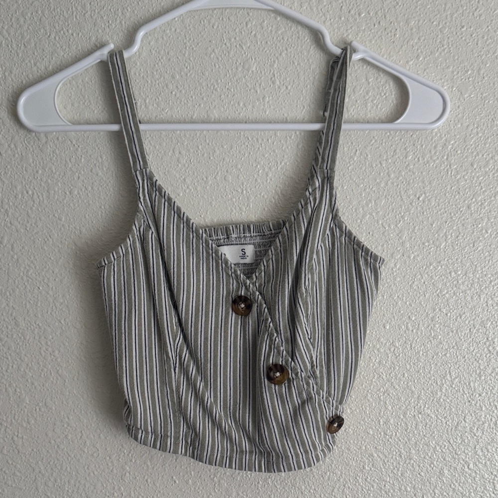 Hollister Gray Striped Tank Top with Buttons